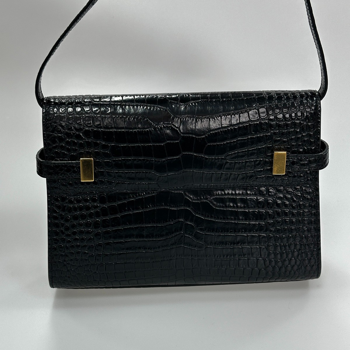 Saint Laurent YSL Manhattan Small Black Croc Embossed Calfskin Bag