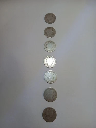 Group of 6 Antique 90% Silver Barber Quarters