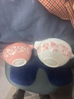 Vintage Pyrex Gooseberry 443 & 444 Cinderella Bowls Pink White Set