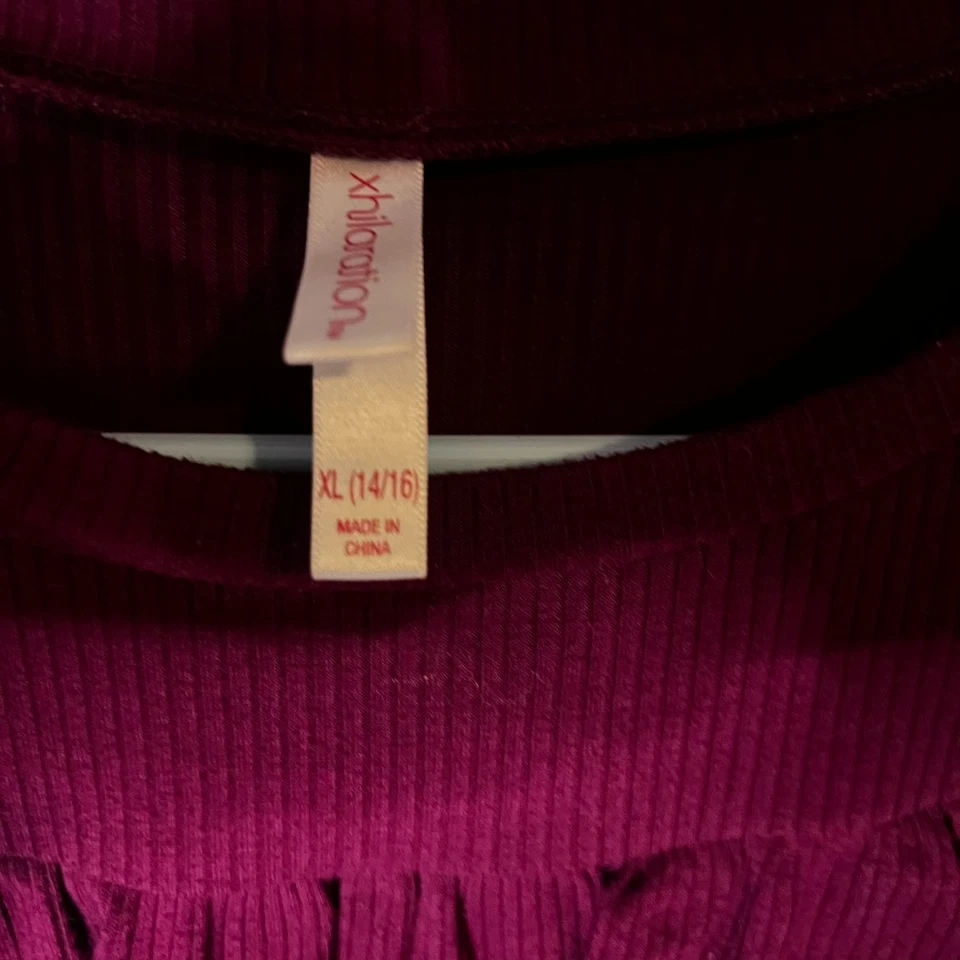 Xhilaration Girls XL 14/16 Burgundy Cold Shoulder Long Sleeve Ruffle Top - Image 4 of 4