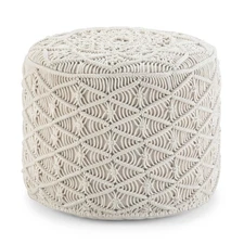 Coates Boho Round Macrame Pouf in Natural Cotton for the Living Room, Bedroom...