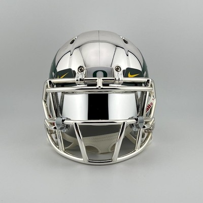 Oregon Ducks CUSTOM Silver Chrome with Visor Green Wings Mini Football  Helmet