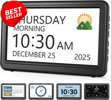 7" Day Date Clock for Elderly w/ Alarms Calendar Display Dementia Seniors - US