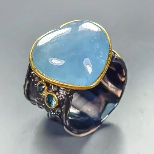 Jewelry gem 23 ct+ Natural Aquamarine Ring 925 Sterling Silver Size 8 /R459440