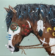 Native American Horse Head Original Acrylic Painting On 50x50cm Canvas