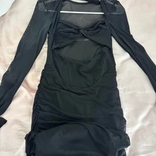 SHEIN Cutout Long Sleeve Fitted Night Out Mesh Women's Black Dress