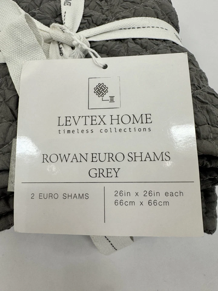 Levtex Home 2 шт. Rowan Euro Shams Серый Стеганый 100% Полиэстер 26 x 26 в НОВОМ - Изображение 4 из 4