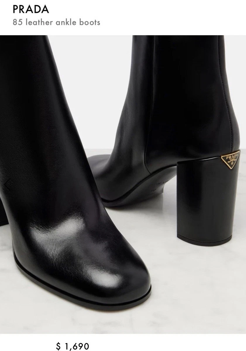 PRADA Leather Upper Mid (2-2.9 in) Heel Height Boots for Women for