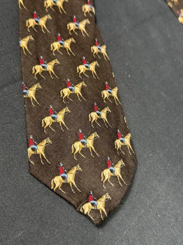 Vtg Nwt J Press Tie 100% WOOL Chocolate Equestrian Aesthetic Sharp ITALY - product listing photo