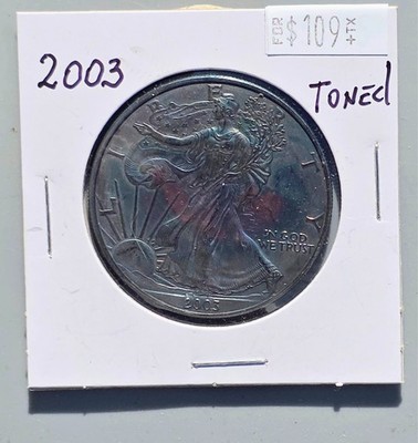 2003 Silver American Eagle Coin BU Unique Monster Toned 1 Oz US $1 Uncirculated