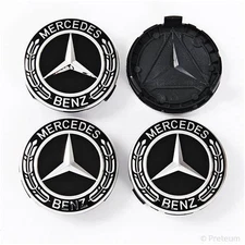 4PCS For Mercedes Benz Wheel Rims Center Hub Caps Wreath AMG 75mm Classic Black