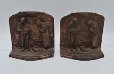 Pair Millet’s The Angelus Call to Prayer 5” Bronzed Cast Iron Bookends XLNT