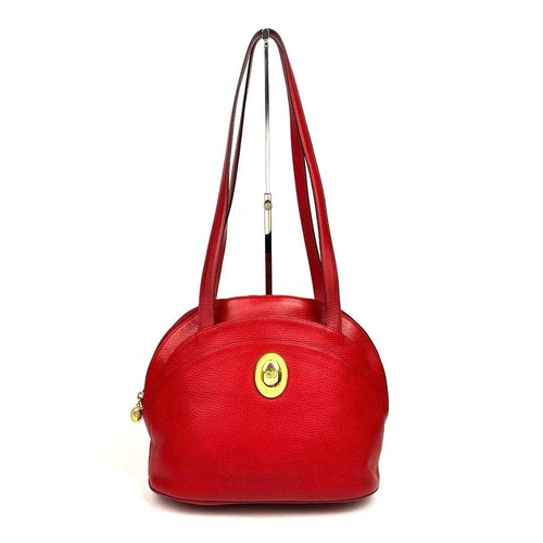 Christian Dior Vintage Tote Red Leather Unisex Excellent From Japan