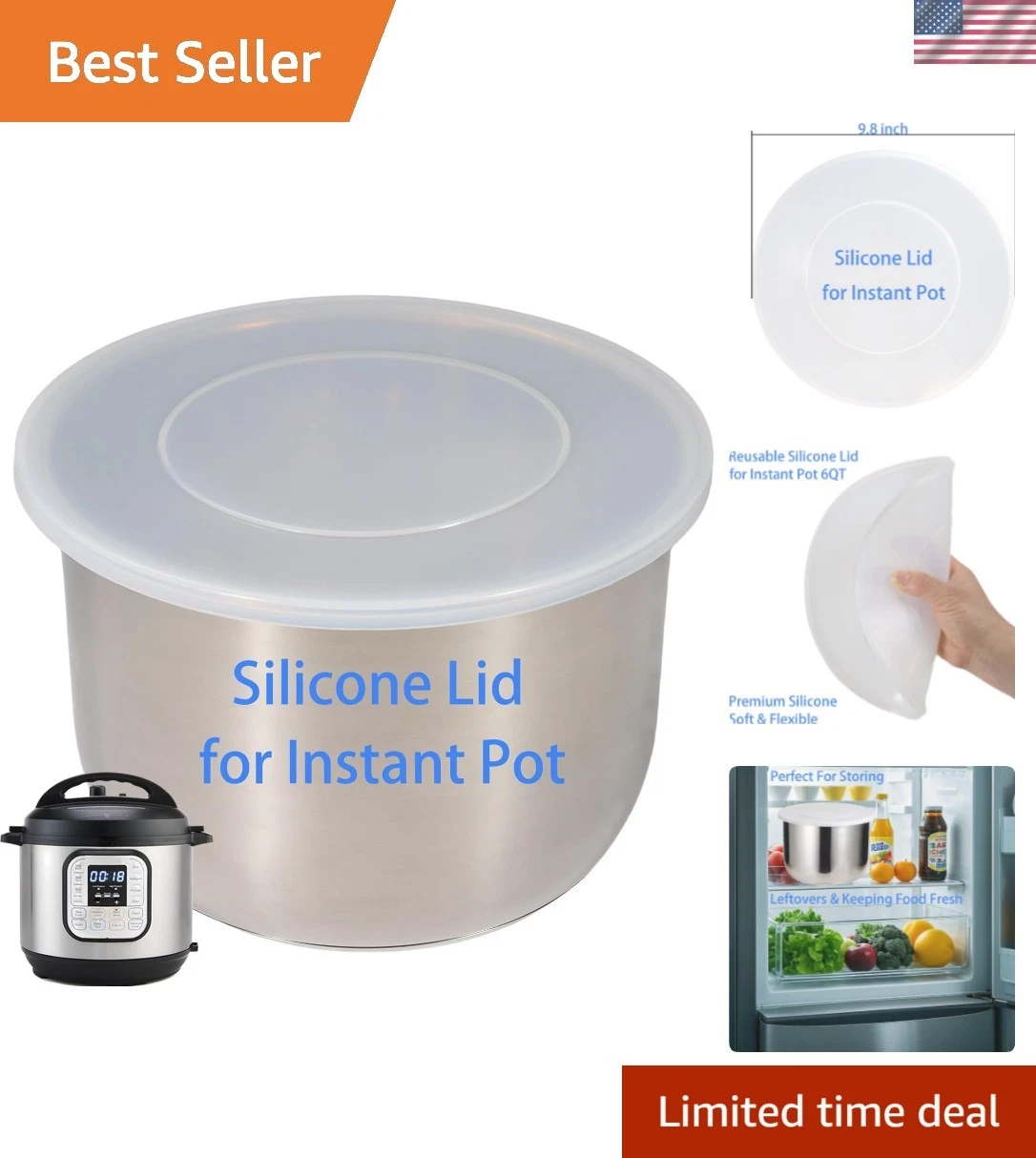 Silicone Lid for Instant Pot 6 QT & 5 QT, 9.8IN Pot Cover for Instapot 5 & 6...