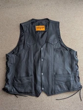 USA Bikers Dream Apparel-Black Leather Vest Size 50 Snap Close