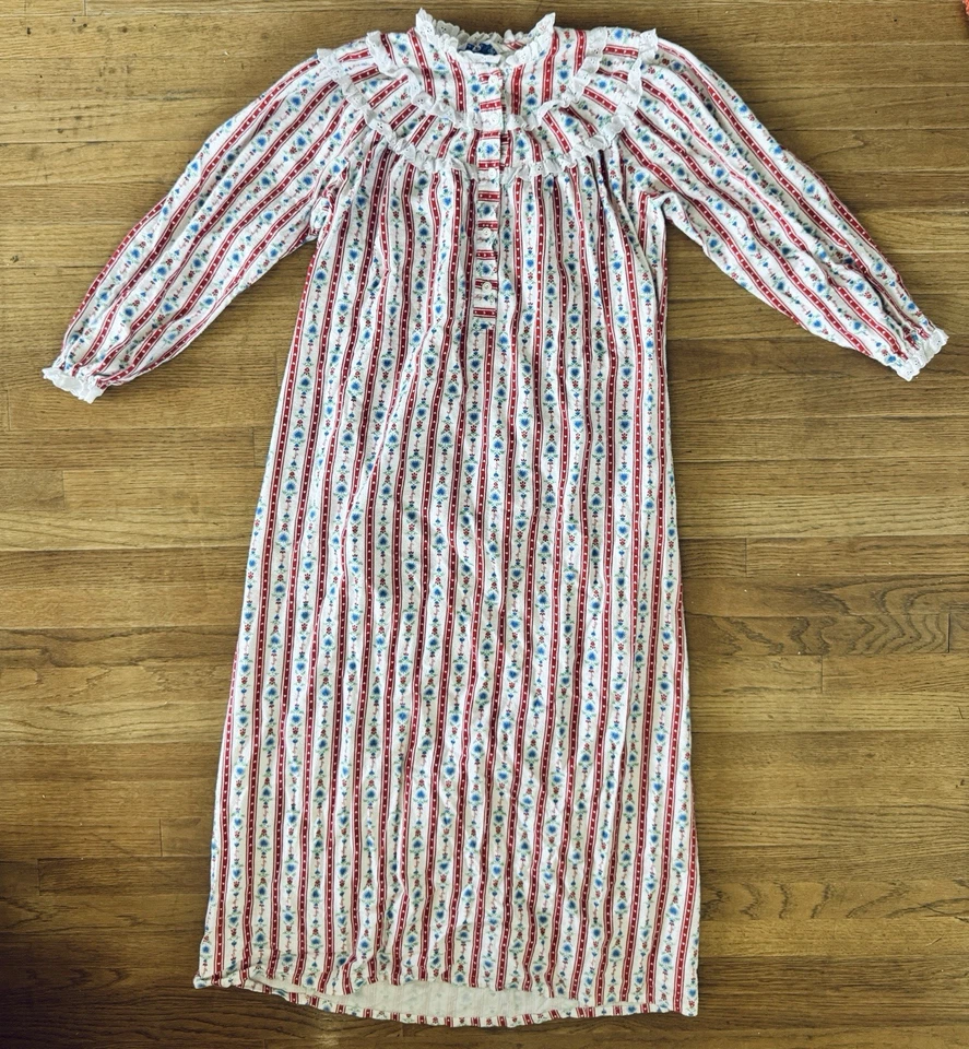 Camisón vintage Lanz of Salzburg franela M algodón encaje ribete coqueta años 80 90 Foto 4 de 4