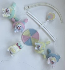 Vintage Pansy Ellen 1989 Baby Crib Mobile Musical Circus Clown Pastel Colors