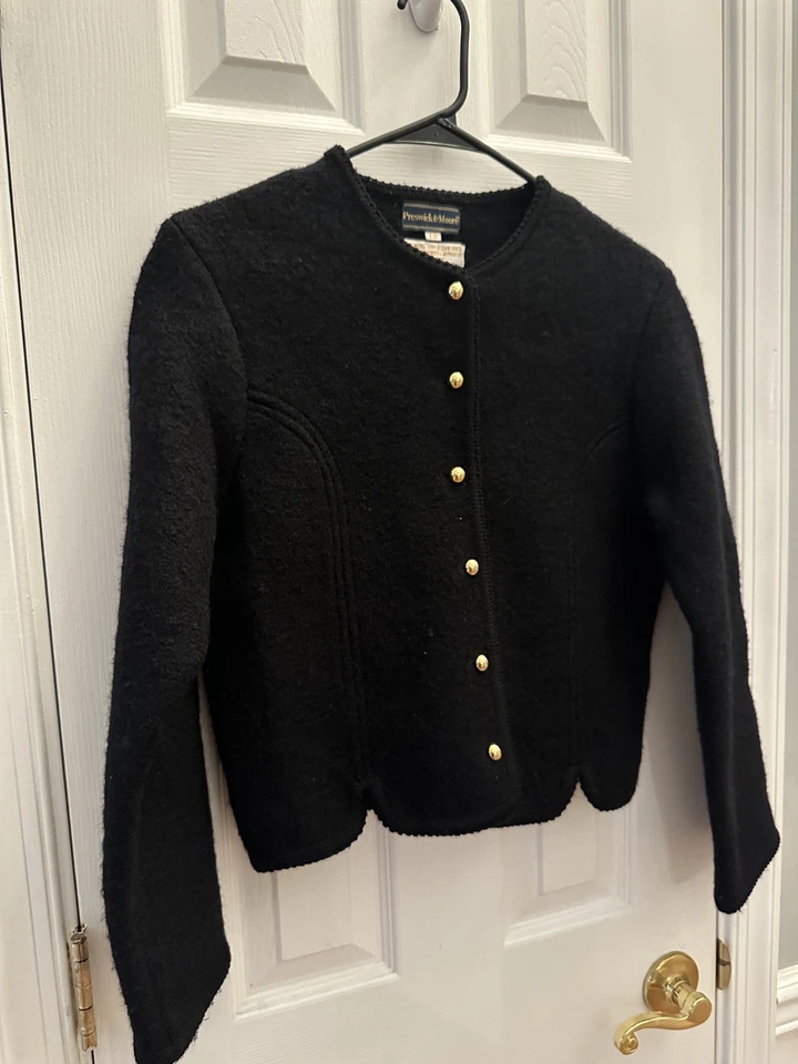 Cárdigan Preswick & Moore 100 % lana negro recortado con botones de colección para mujer Foto 4 de 4
