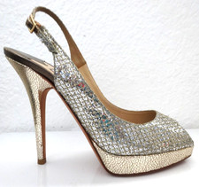 Jimmy Choo Nova Glittered Metallic Open Toe Slingback Platform Pump US-6 EU-36