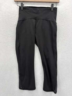 Lululemon Capri Leggings Womens 4 Black High Rise Mesh Panel Running Yoga Gym