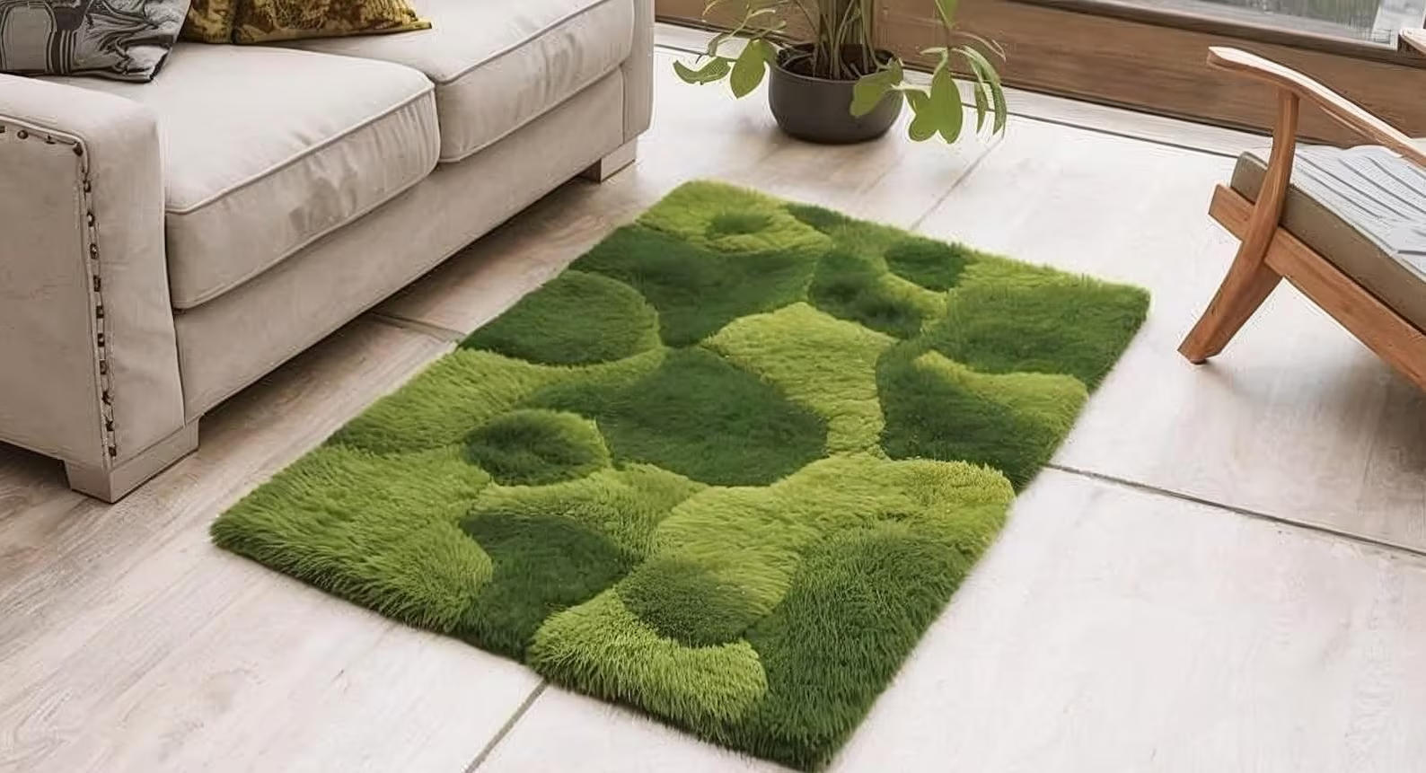 Hand-Tufted Moss Rug: Soft Plush Green Carpet 100% Wool Nature Inspired