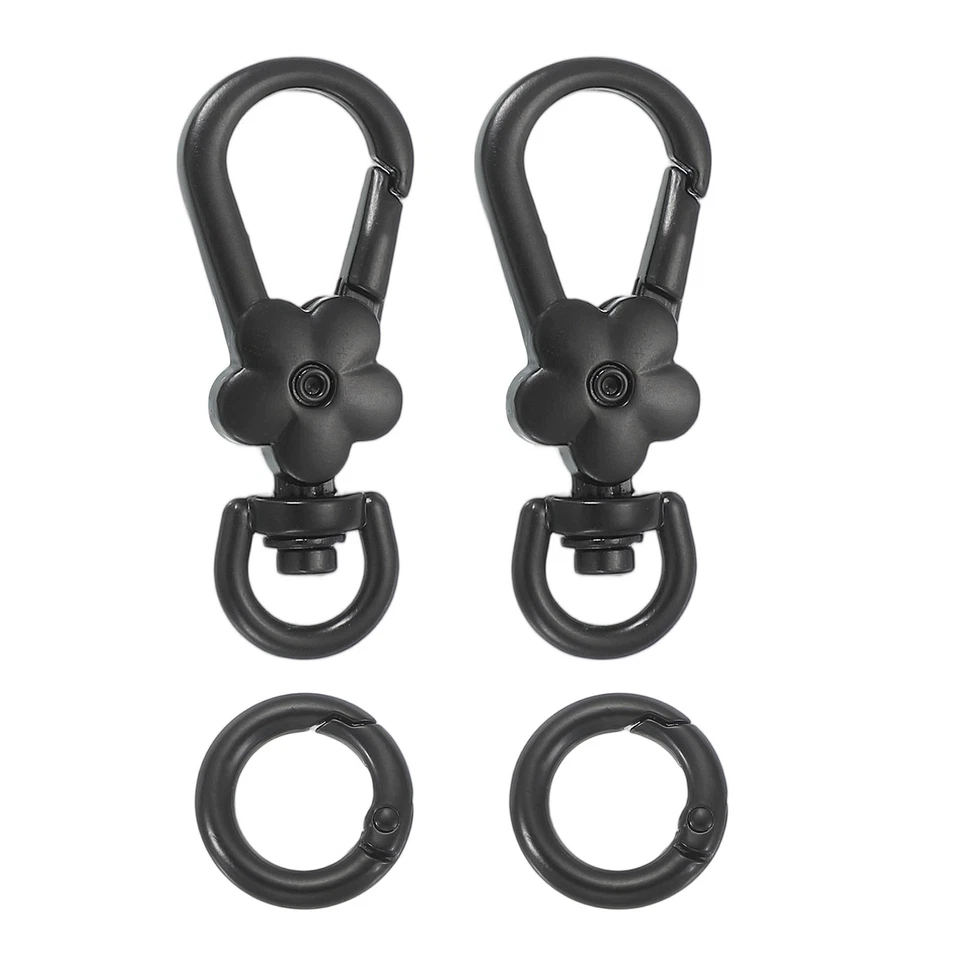 2pcs Metal Flower Swivel Lobster Claw Clasp with Spring Ring, Matte Black - Image 2 of 4