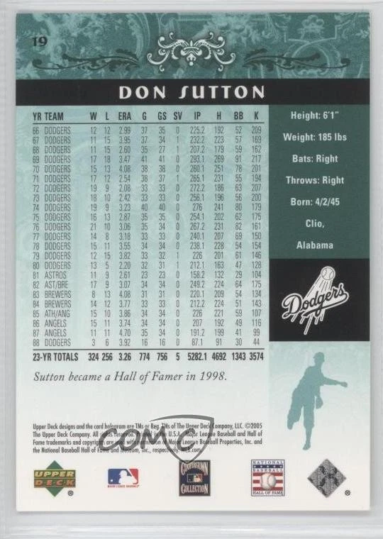 2005 Upper Deck Hall of Fame Green /200 Don Sutton #19 HOF - Image 2 of 2