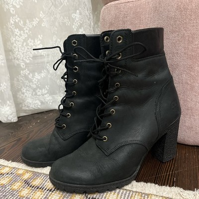 Timberland Glancy Waterproof Black Leather Heeled Boots Womens Sz 8