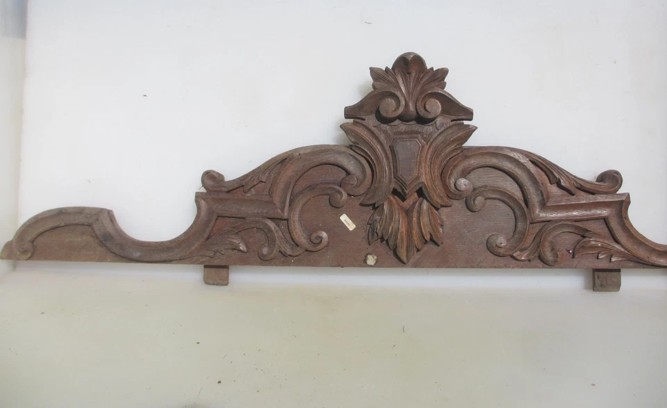 Antique Carved Wooden Top Old Pediment Finial Furniture Wood Victorian 49"W - Image 2 of 4