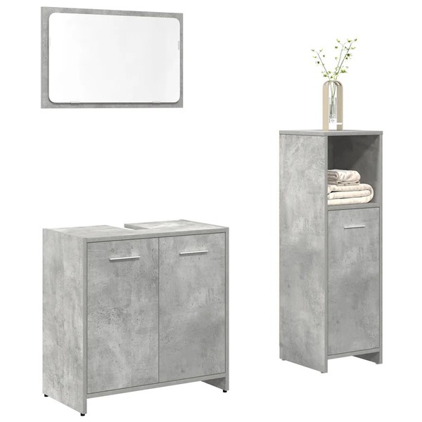 BadmöBel-Set 3-Teilig Betongrau Holzwerkstoff Badezimmer Kombination-image