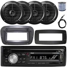 Pyle Single-DIN Boat CD Stereo W/Kit + Adapter Plate, 4x 6.5'' 120W Max Speakers