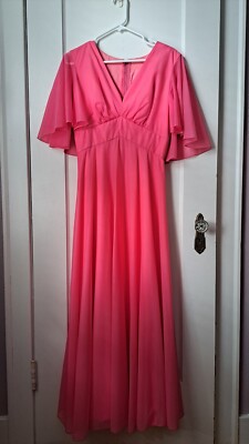 Pink 70s Long Flowy Empire Waist Dress Chiffon Butterfly Sleeves Medium/6 |  eBay