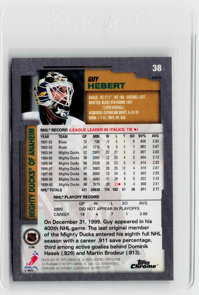 2000-01 TOPPS CHROME REFRACTOR #38 - GUY HEBERT - Image 2 of 2