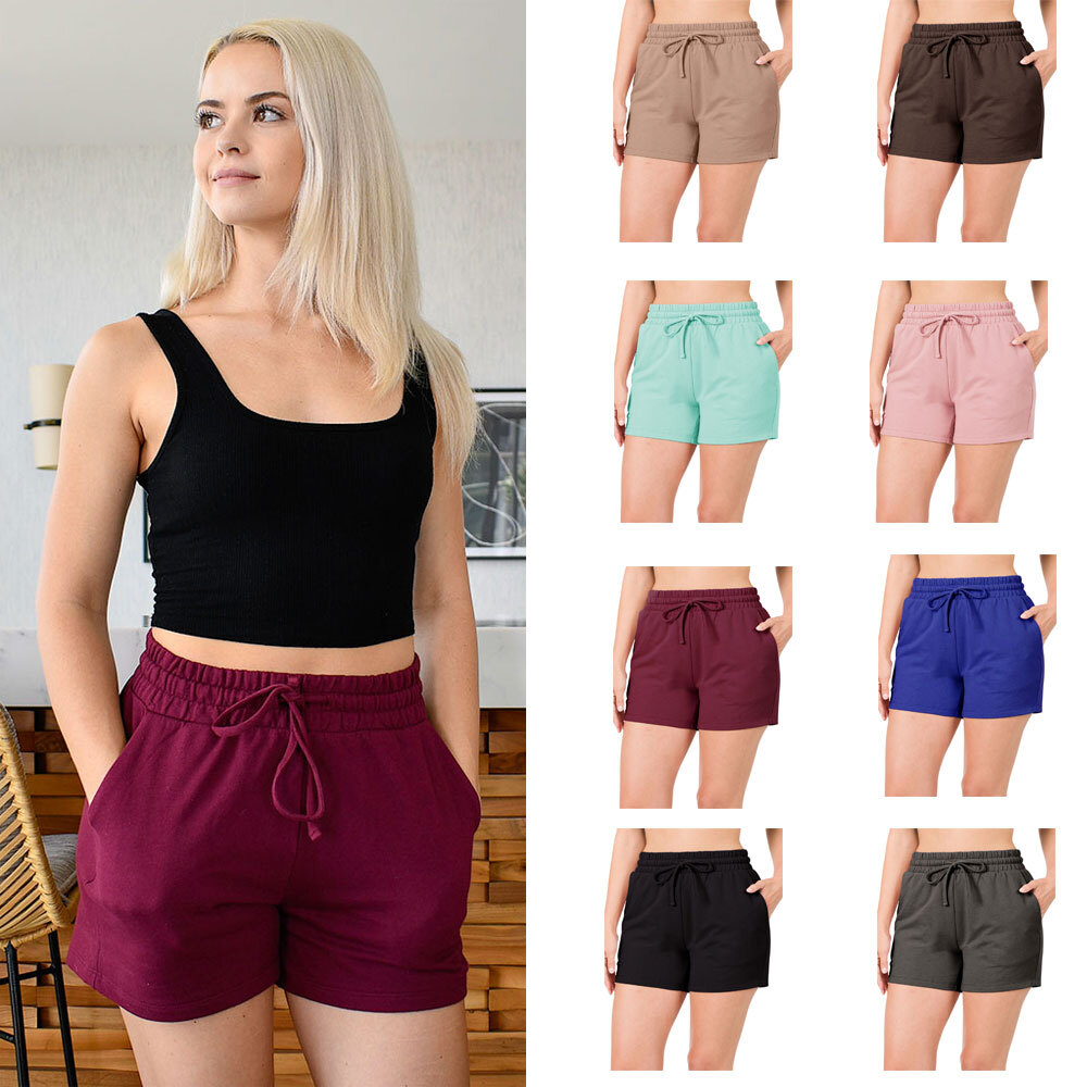 Women's French Terry Cotton Drawstring Shorts with Pockets Comfy