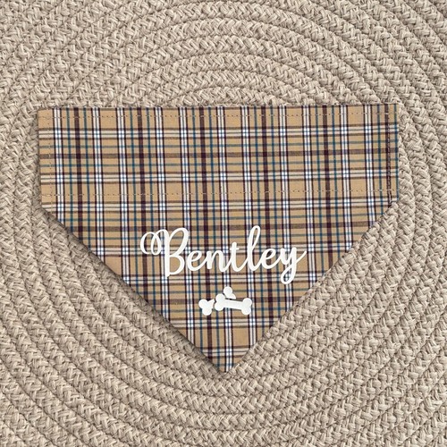 Tartan DOG BANDANA Personalised NAME Slide on Collar PAW Bone HEART Gift Present - Picture 8 of 10