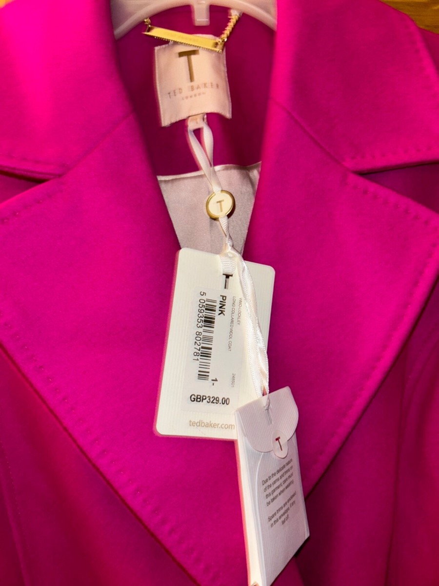 Ted Baker Lockley Bright Pink Long Wool Cashmere Coat Size uk
