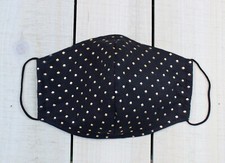 Black with Gold metallic dots 100 Cotton Face Mask.. Hand sewn mask made in USA