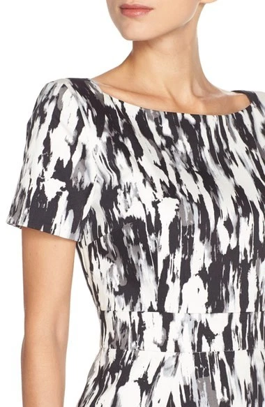 VESTIDO VAINA TEJIDO ESTAMPADO CONEXIÓN FRANCESA NEGRO BLANCO CÓCTEL TALLA 2 Foto 4 de 4