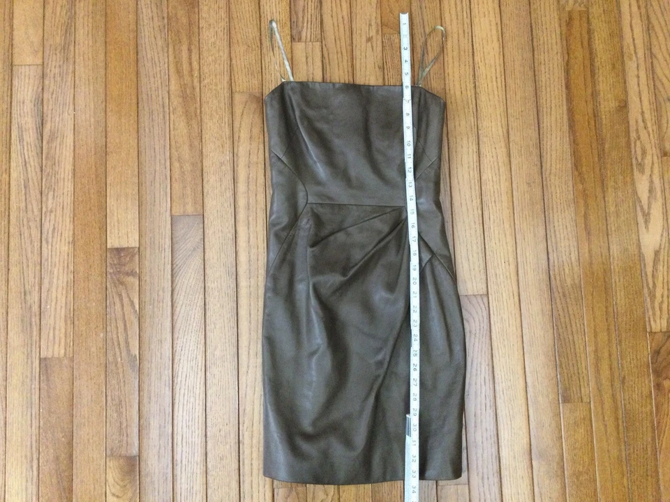 Vestido para mujer J. MENDEL marrón 100 % cuero sin mangas forro de seda talla 2 Foto 2 de 4
