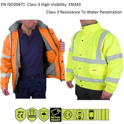 BEESWIFT ( BE SEEN ) Hi Viz Bomber Jacket Fleece Lined Yellow or Orange EN20471 EN 343 Size SML - 6XL