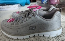 SKECHERS Womens Flex Elite Sneakers Lt. Taupe Memory Foam Sparkle Size 10M 