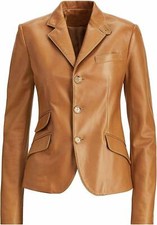 NOORA Women's Mango Tan Lambskin Leather Blazer, Formal Party & Occasion Wear