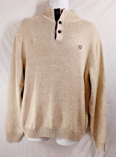Chaps Men's Sweater XL Beige Brown Elbow Patches 3 Button Mock Neck Pullover Tan