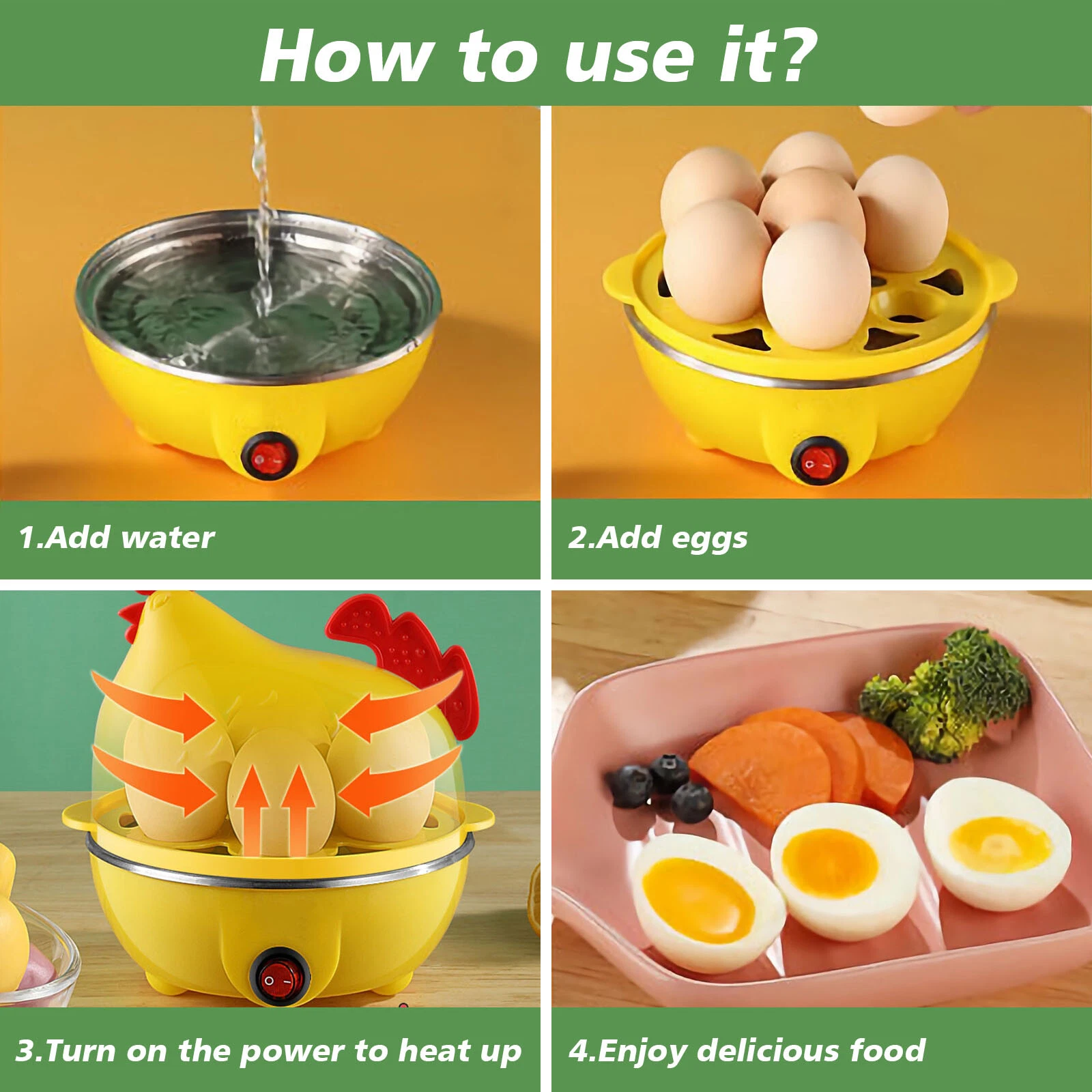 Egg Poacher Cooker & Food Boiler & Steamer Suitable for Cooking (Chicken Design)