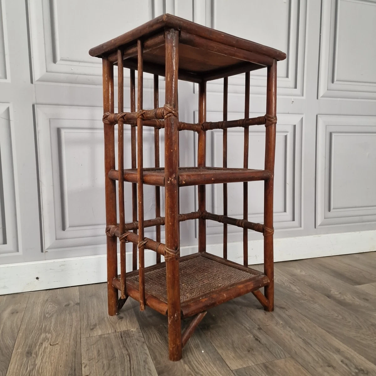 Retro Vintage Cane Bamboo Rattan Wicker Shelves Storage Shelf Unit Boho Tiki