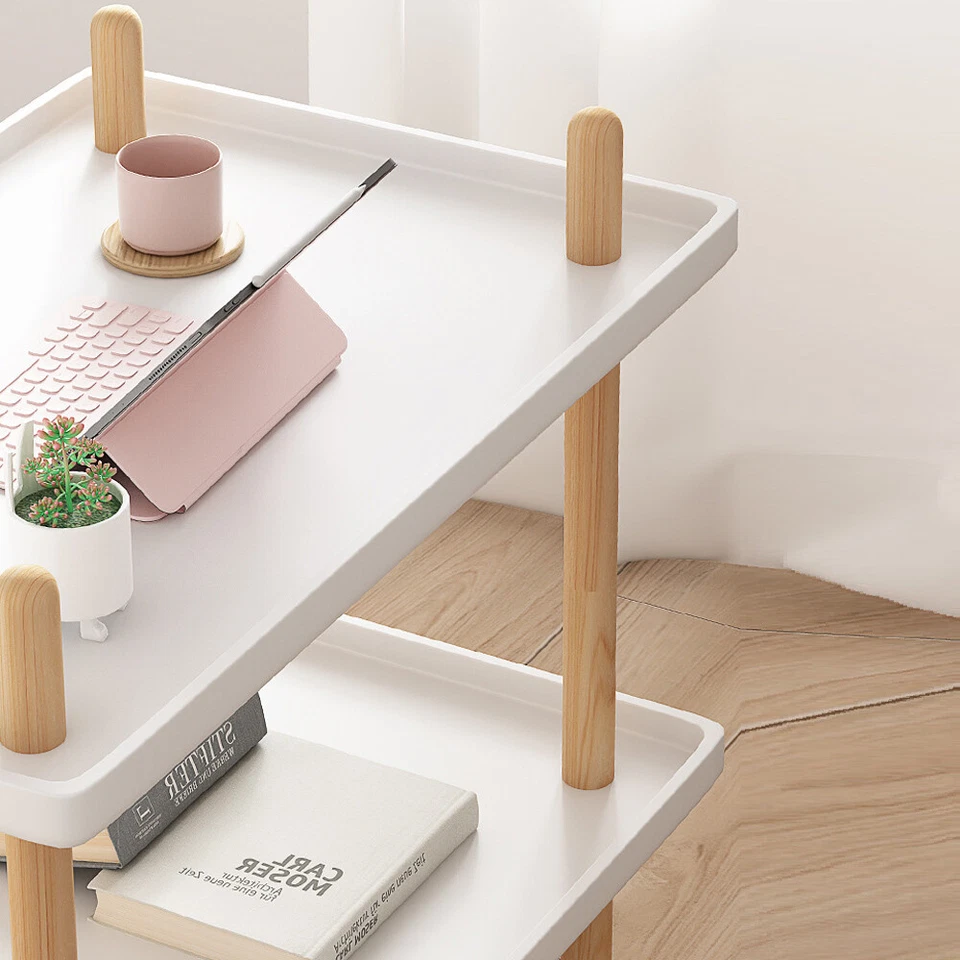 2 Layer End Table with Wheels Trolley Side Table Bedside Table for Home Kitchen - Image 4 of 4