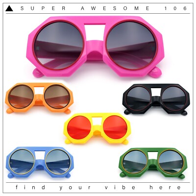 Circle Lens Victorian Octagon Flat Top Geometric Thick Plastic Sunglasses