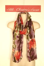 SCARF Shawl Wrap Watercolor Floral Multicolor Long Soft Purple Coral Green Black