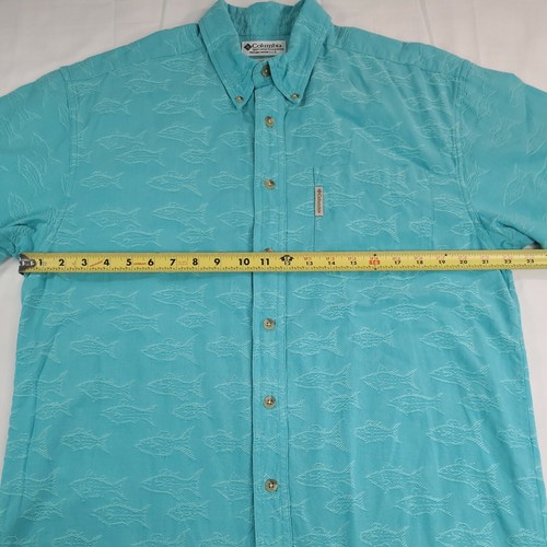 Columbia Sportwear Hawaiian Shirt Men's Size M, Cotton, All Over Fish Print Teal - Picture 7 of 12