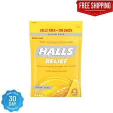 HALLS Sugar Free Honey Lemon Flavor Cough Drops, 1 Bag (180 Total Drops)